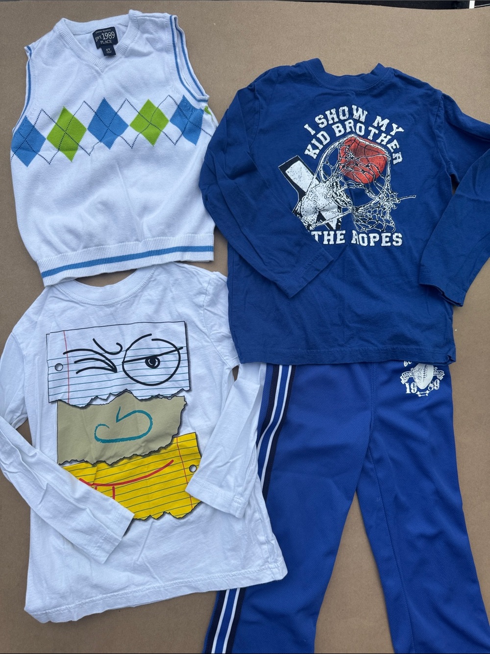 Lot of 4-Children’s Place Blue Kids Long-Sleeve Basketball Graphic Tee